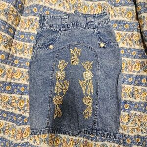 Embroidered Denim Skirt with Floral Design